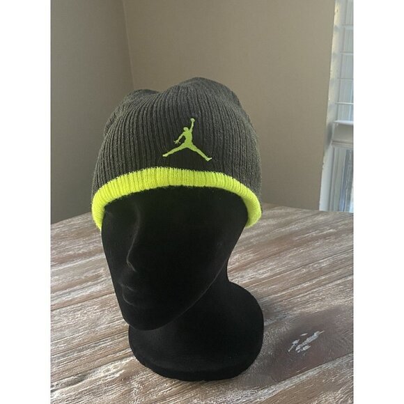AIR JORDAN Youth Olive Green Neon Knit Beanie Hat - Picture 6 of 6